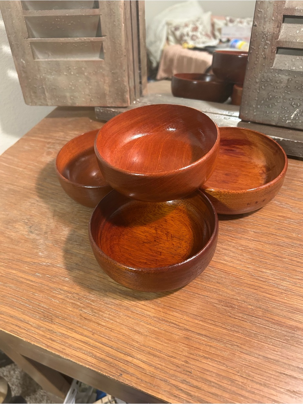 Handcrafted Brown Wooden Serving Bowls - Pack of 4